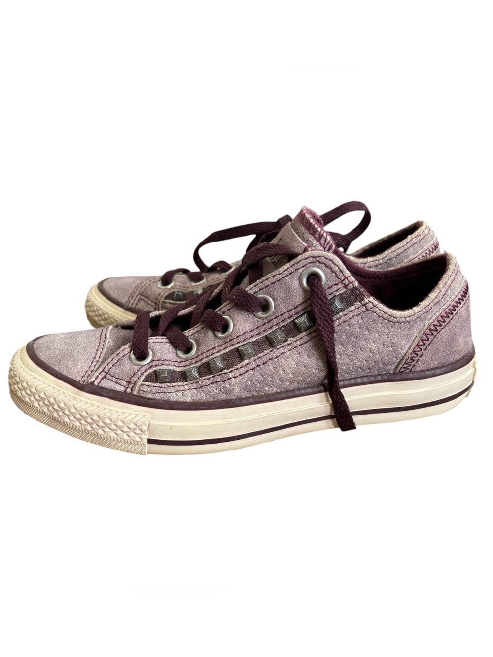 Converse All Stars Leather Studded Sneakers in Dusty Lavender and Dark Purple